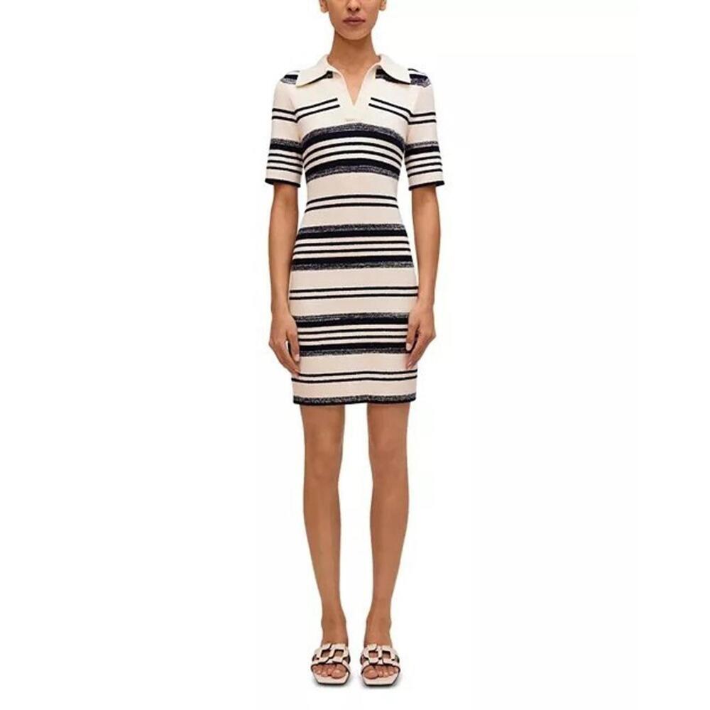 GIFT50 445$ SIMKHAI Kris Stripe V-Neck Mini Shirt Dress Short Sleeve Size Xs - Picture 3 of 5